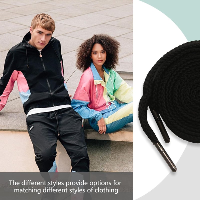 BOROLA 1Pcs 51 Inch Fashionable Durable Cotton Drawstring, Premium Hoodie, Sports Pants, Shorts Universal Drawstring Replacement (Black Flat Rope, Metal Head) - Image 4